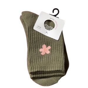 Anthropologie Olive Green Socks with pink Accent